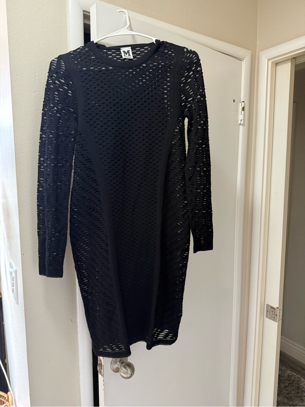 M by Missoni Black Long Sleeve Openwork Knit Dress